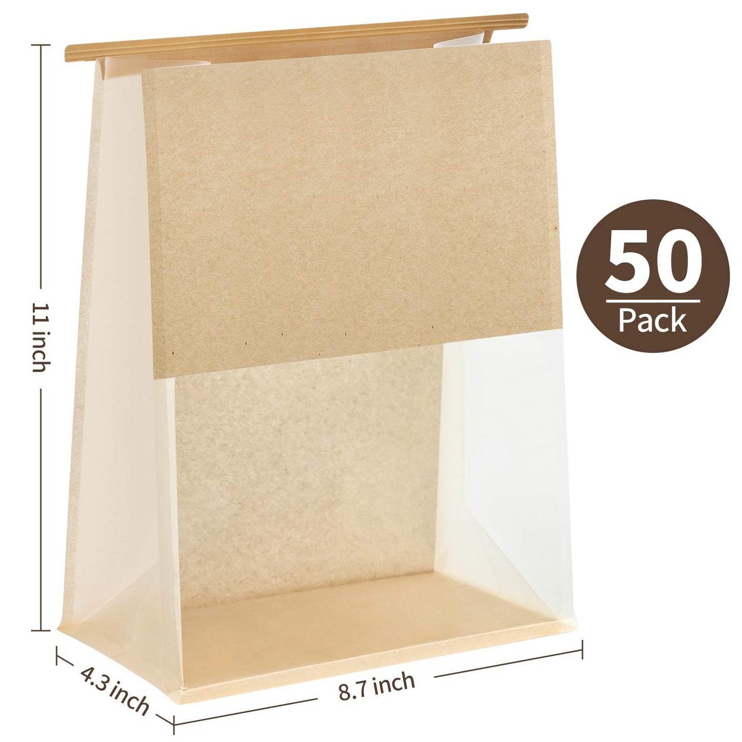 Ocmoiy 50Pcs Large Bread Bags for Homemade Bread, Resealable Sourdough Bread Bags, Clear Front Tin Tie Tab Lock Bread Storage Bags with Window Paper Treat Bags (8.7x4.3x11 Inch)
