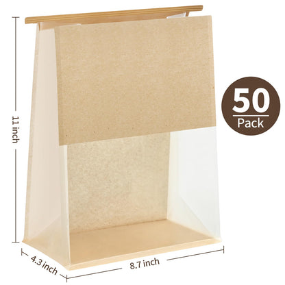 Ocmoiy 50Pcs Large Bread Bags for Homemade Bread, Resealable Sourdough Bread Bags, Clear Front Tin Tie Tab Lock Bread Storage Bags with Window Paper Treat Bags (8.7x4.3x11 Inch)