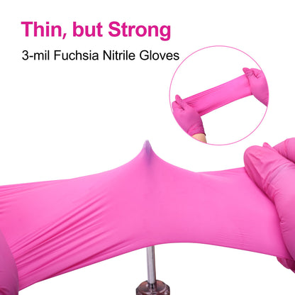 Powder-Free Nitrile Gloves, 100ct Box - 3-mil, Disposable Nitrile Gloves, Latex-Free, Powder-Free - Pink/Fuchsia