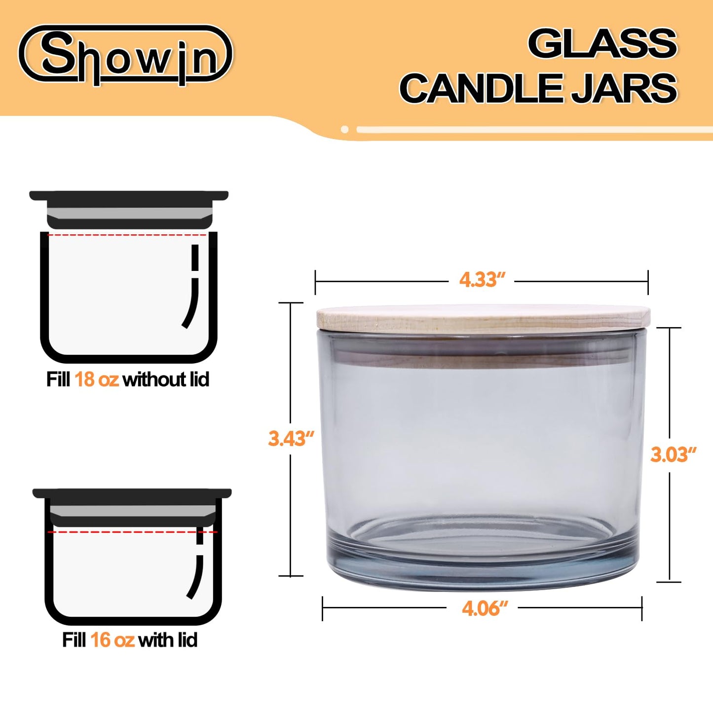 SHOWIN 18 OZ Thick Candle Jars for Making Candles 6 Pcs, Empty Jars with Wood Lids for Candle Making, Sample Container,Frosted White