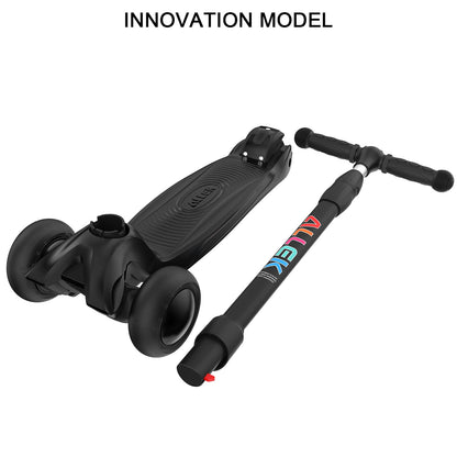 Allek Kick Scooter B03 for Kids (3-12 Years) — Style, Fun, and Safety on 3 Wheels with LED Lights, Adjustable Handlebar, and Reinforced Deck (Black)