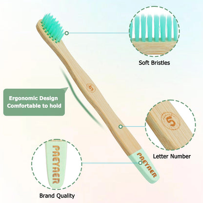 New Kids Bamboo Toothbrushes - 6 Pack, Organic Soft Bristle Toothbrush for Kids, Biodegradable Children's Toothbrushes (Toddler Toothbrush Ages 3-12, Multicolor)