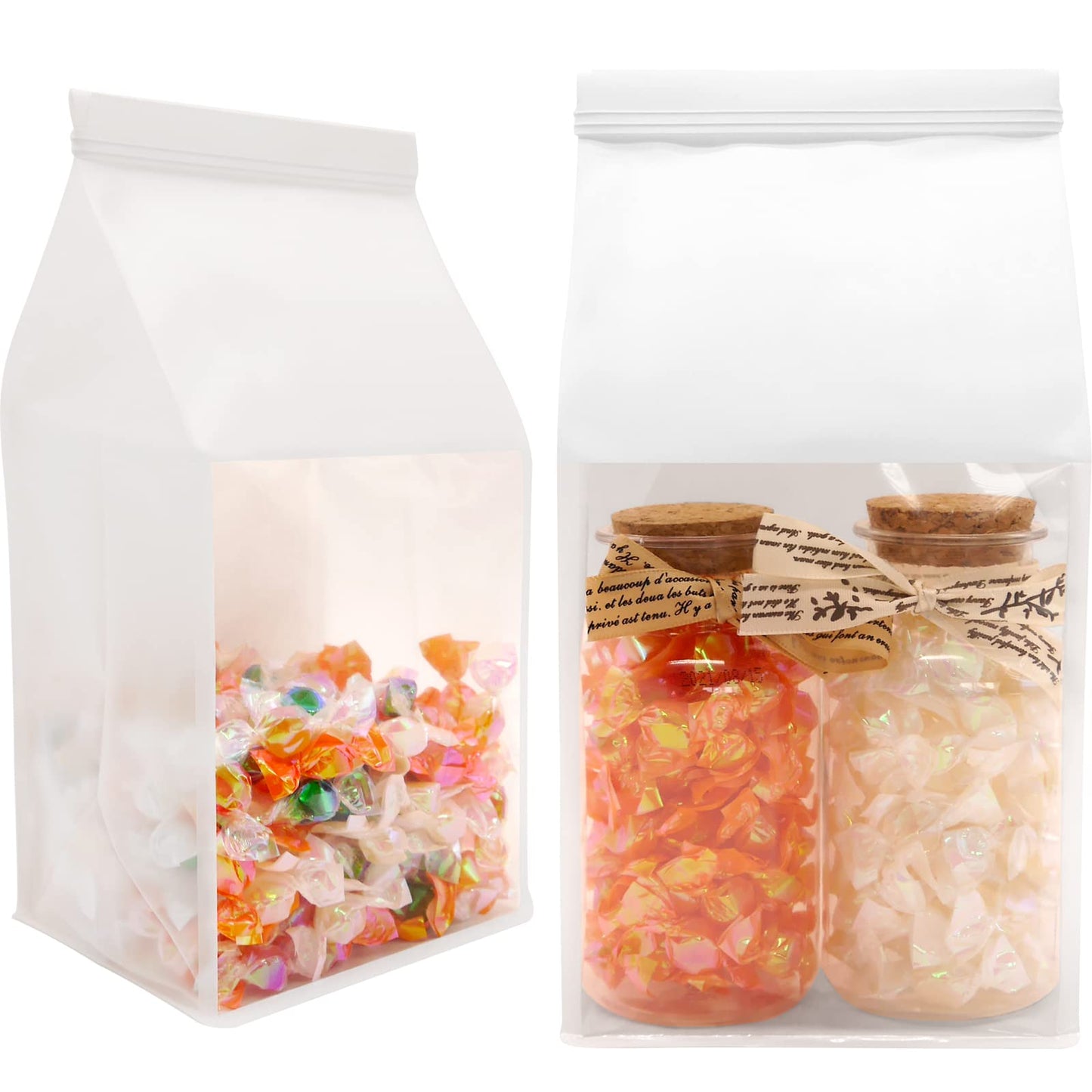 Bakery Bags with Window Cookie Bags for Packaging 50Pcs 5.1x4.3x11 Inches Brown Kraft Paper Tin Tie Tab Lock Candy Bags Treat Bags, Popcorn, Coffee Bags Resealable