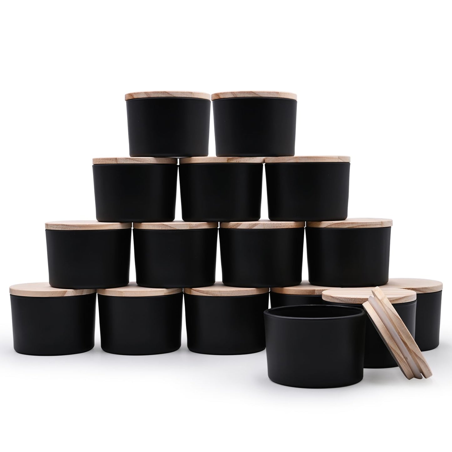 Thick Candle Jars for Making Candles 16 Pcs, 7 OZ Empty Jars with Wood Lids for Candle Making, Sample Container, Frosted White
