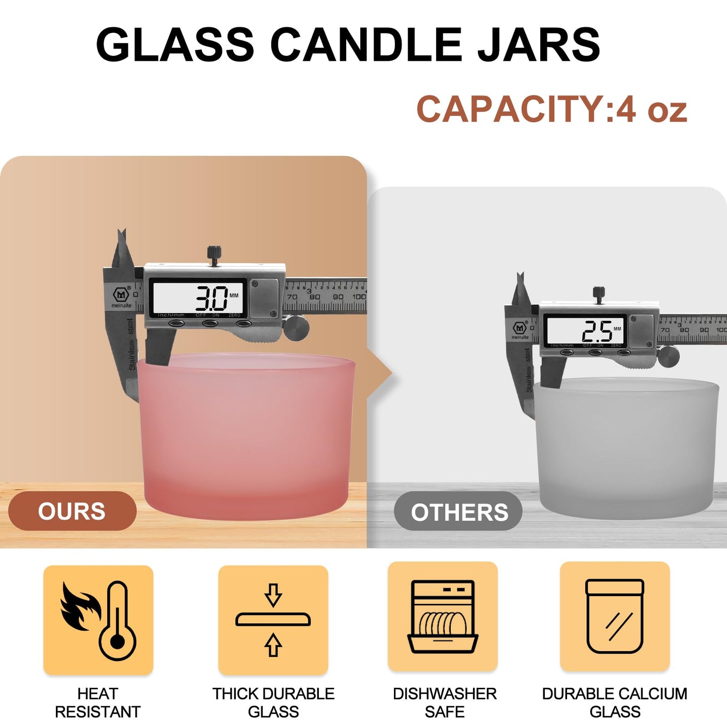Thick Candle Jars for Making Candles 16 Pcs, 7 OZ Empty Jars with Wood Lids for Candle Making, Sample Container, Frosted White