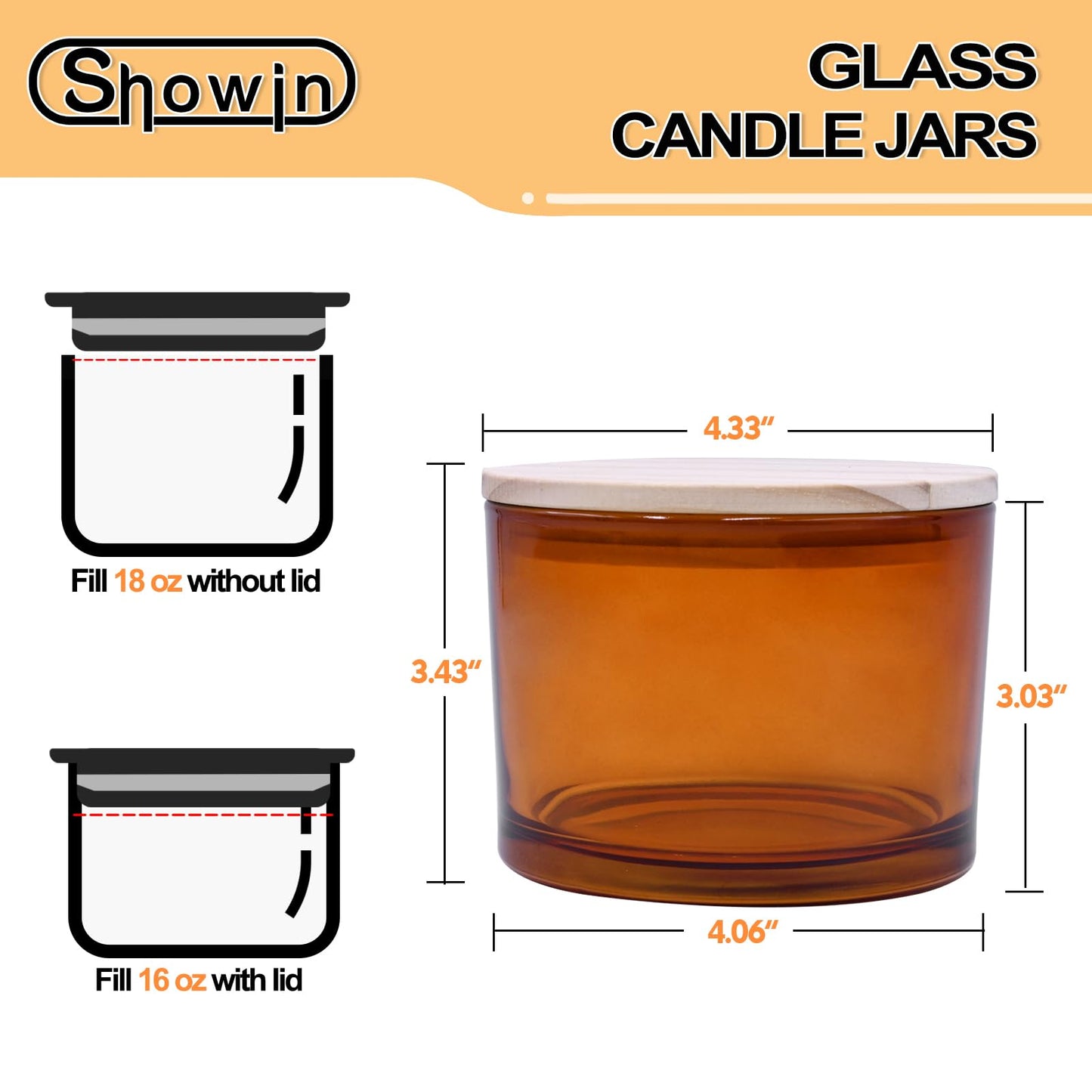 SHOWIN 18 OZ Thick Candle Jars for Making Candles 6 Pcs, Empty Jars with Wood Lids for Candle Making, Sample Container,Frosted White