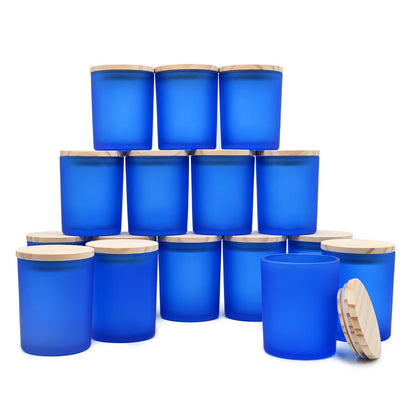 Thick Candle Jars for Making Candles 16 Pcs, 7 OZ Empty Jars with Wood Lids for Candle Making, Sample Container, Frosted White