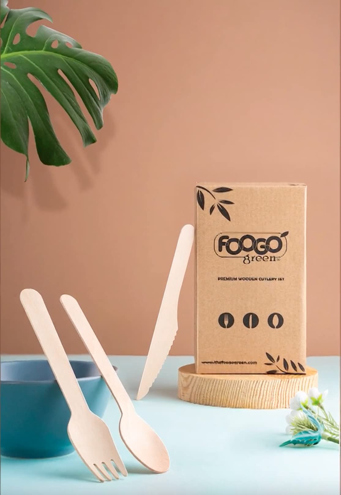 FOOGO Green Juego de cubiertos de madera desechables | 50 tenedores, 50 cucharas, 50 cuchillos | Compostables biodegradables| Juego de cubiertos ecológicos | pícnic de fiesta