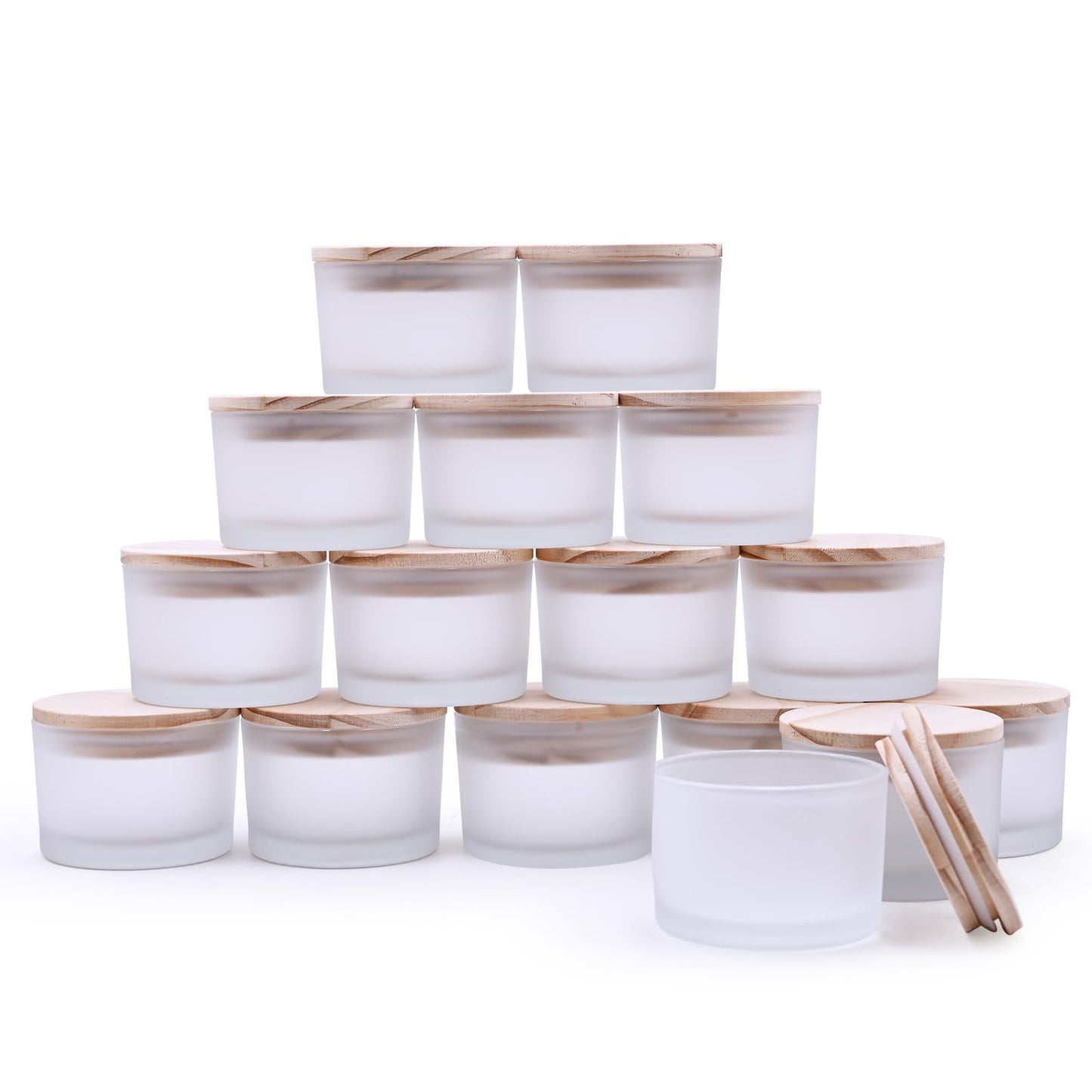 Thick Candle Jars for Making Candles 16 Pcs, 7 OZ Empty Jars with Wood Lids for Candle Making, Sample Container, Frosted White