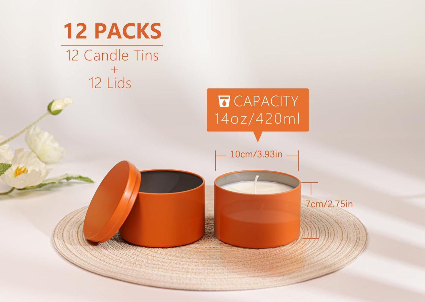 Candle Tins with Lids, 3 Wicks Candle Jars 14oz/420ml Candle Containers 12 Pack Seamless Bulk Candle Containers for Candle Making Supplies Wholesale Empty Candle Jars - Mint