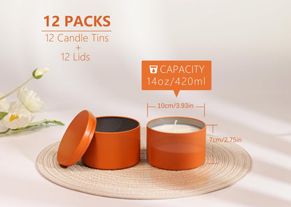Candle Tins with Lids, 3 Wicks Candle Jars 14oz/420ml Candle Containers 12 Pack Seamless Bulk Candle Containers for Candle Making Supplies Wholesale Empty Candle Jars - Mint