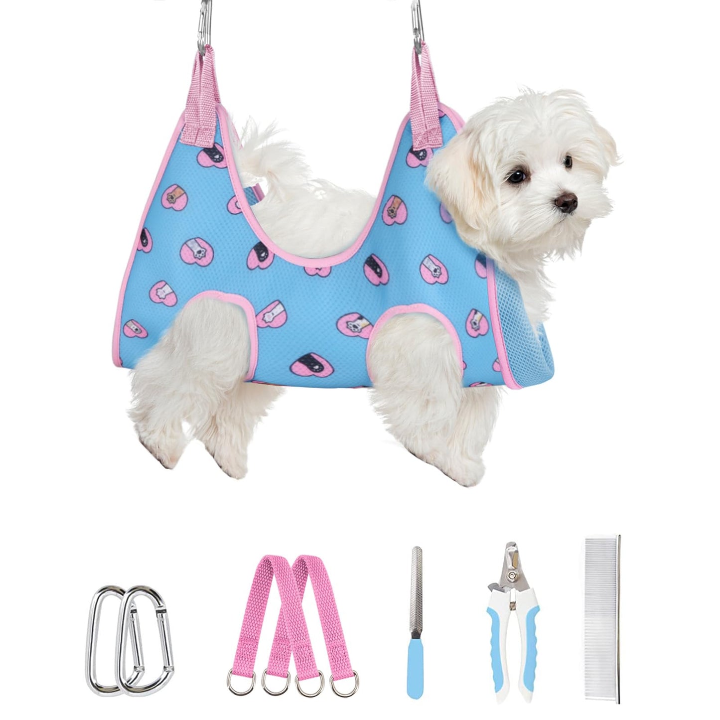 Supet Dog Grooming Hammock for Small Dogs Cat, Relaxation Pet Grooming Hammock Restraint for Nail Trimming (Coral Blue, S（ Legs Spacing：7-10.2" / Max W：15-35LBS）)