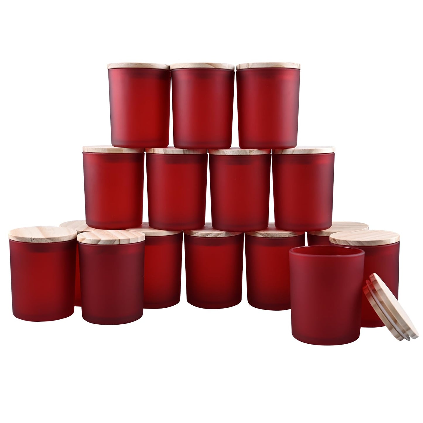 Thick Candle Jars for Making Candles 16 Pcs, 7 OZ Empty Jars with Wood Lids for Candle Making, Sample Container, Frosted White