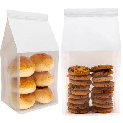 Bakery Bags with Window Cookie Bags for Packaging 50Pcs 5.1x4.3x11 Inches Brown Kraft Paper Tin Tie Tab Lock Candy Bags Treat Bags, Popcorn, Coffee Bags Resealable