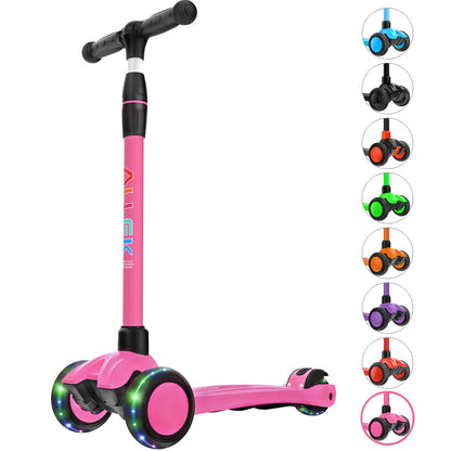 Allek Kick Scooter B03 for Kids (3-12 Years) — Style, Fun, and Safety on 3 Wheels with LED Lights, Adjustable Handlebar, and Reinforced Deck (Black)