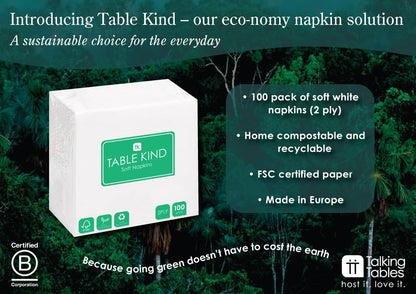 Table Kind - Paquete de 100 servilletas blancas suaves, servilletas de calidad para fiestas, catering y uso diario, ecológicas, desechables, compostables para el hogar, sostenibles y reciclables,