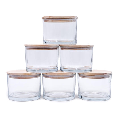 SHOWIN 18 OZ Thick Candle Jars for Making Candles 6 Pcs, Empty Jars with Wood Lids for Candle Making, Sample Container,Frosted White