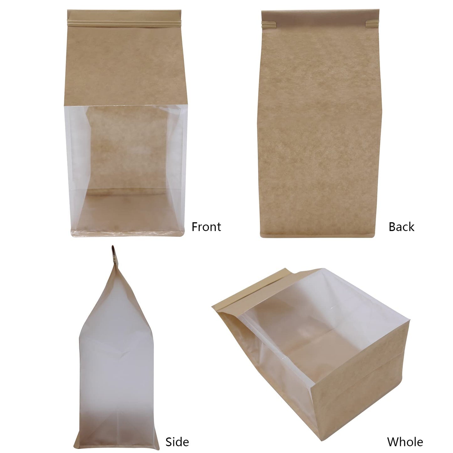 Bakery Bags with Window Cookie Bags for Packaging 50Pcs 5.1x4.3x11 Inches Brown Kraft Paper Tin Tie Tab Lock Candy Bags Treat Bags, Popcorn, Coffee Bags Resealable