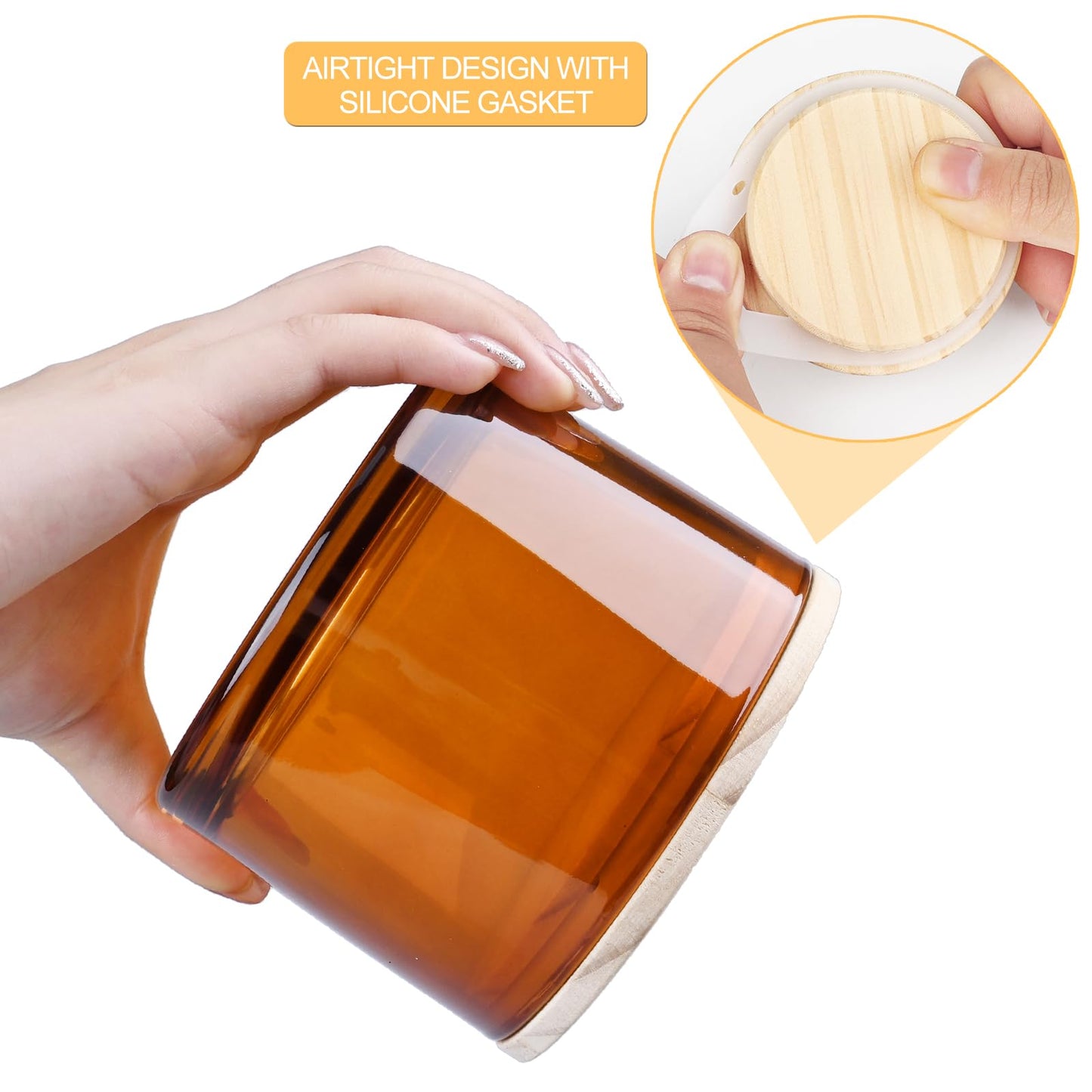 SHOWIN 18 OZ Thick Candle Jars for Making Candles 6 Pcs, Empty Jars with Wood Lids for Candle Making, Sample Container,Frosted White