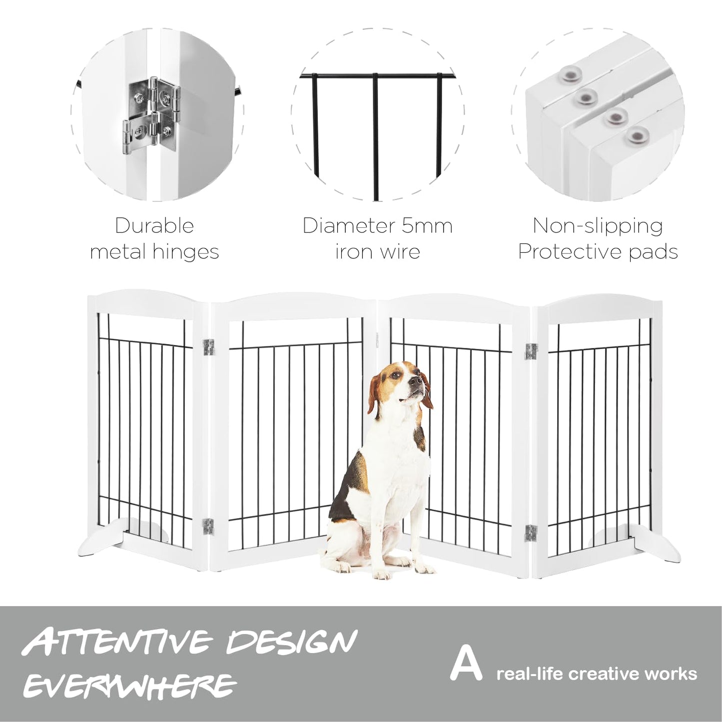 PAWLAND 144-inch Extra Wide 30-inches Tall Dog gate with Door Walk Through, Freestanding Wire Pet Gate for The House, Doorway, Stairs, Pet Puppy Safety Fence, Support Feet Included, Espresso,6 Panels