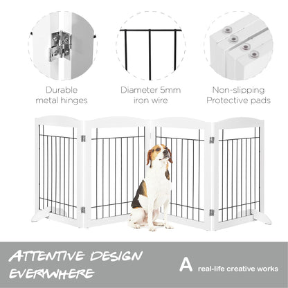 PAWLAND 144-inch Extra Wide 30-inches Tall Dog gate with Door Walk Through, Freestanding Wire Pet Gate for The House, Doorway, Stairs, Pet Puppy Safety Fence, Support Feet Included, Espresso,6 Panels
