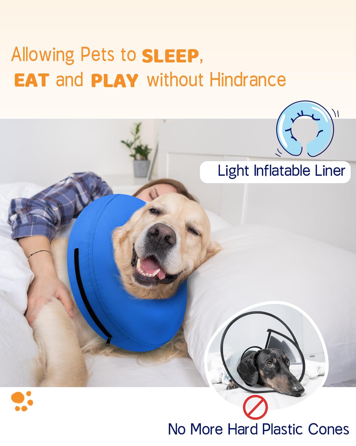 Supet Inflatable Dog Cone Collar Alternative After Surgery, Doggie Neck Donut Collar Recovery ECollar, Soft Dog Cone for Small Medium Large Dogs