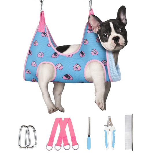Supet Dog Grooming Hammock for Small Dogs Cat, Relaxation Pet Grooming Hammock Restraint for Nail Trimming (Coral Blue, S（ Legs Spacing：7-10.2" / Max W：15-35LBS）)