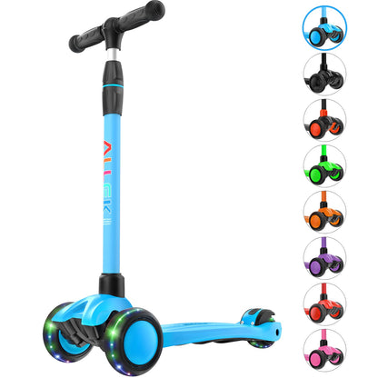 Allek Kick Scooter B03 for Kids (3-12 Years) — Style, Fun, and Safety on 3 Wheels with LED Lights, Adjustable Handlebar, and Reinforced Deck (Black)
