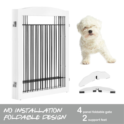 PAWLAND 144-inch Extra Wide 30-inches Tall Dog gate with Door Walk Through, Freestanding Wire Pet Gate for The House, Doorway, Stairs, Pet Puppy Safety Fence, Support Feet Included, Espresso,6 Panels