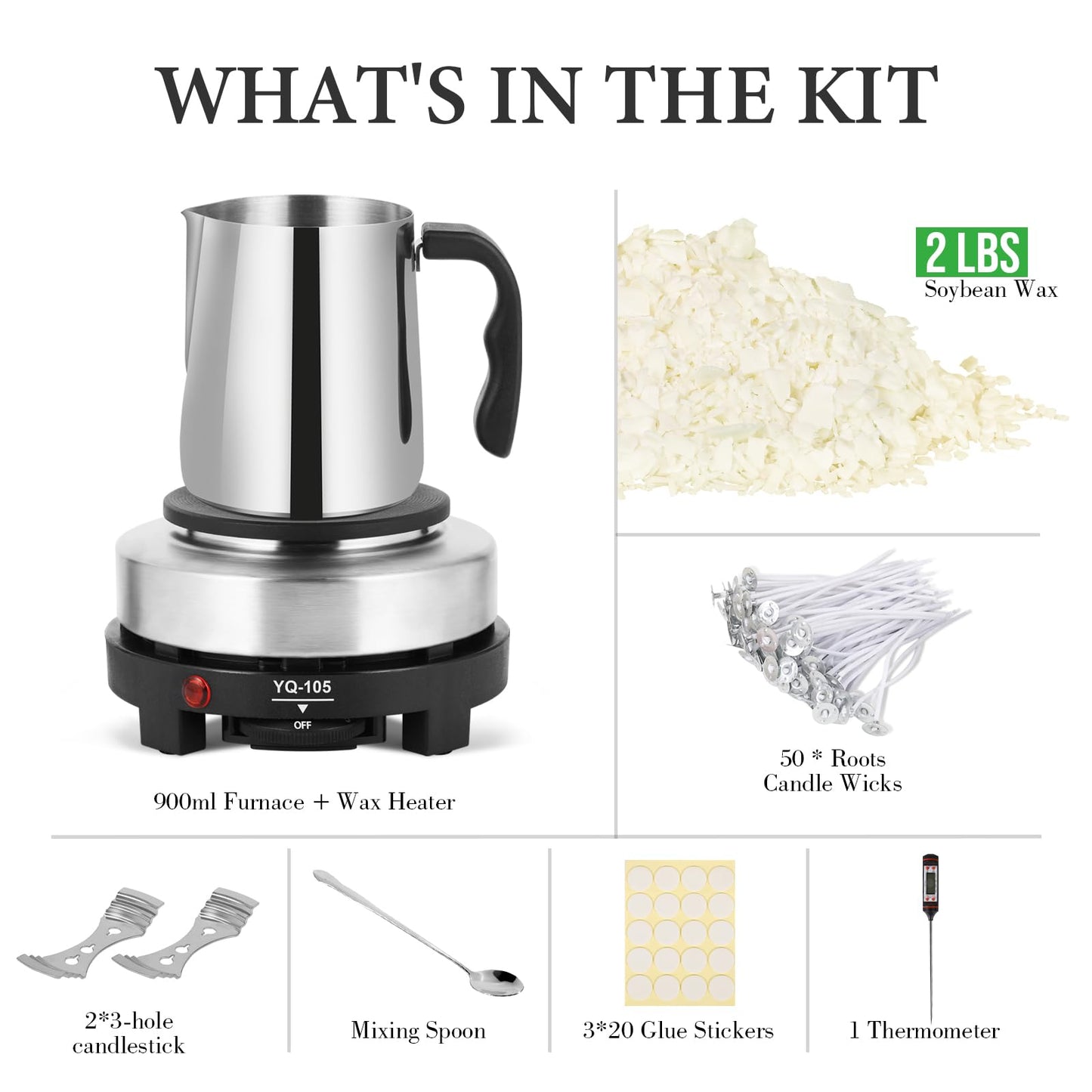 SAEUYVB Candle Making Kit with Wax Melter, Thermometer, Pouring Pot and Supplies for Beginners