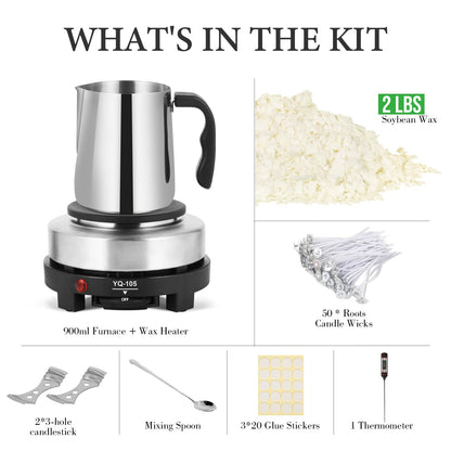 SAEUYVB Candle Making Kit with Wax Melter, Thermometer, Pouring Pot and Supplies for Beginners
