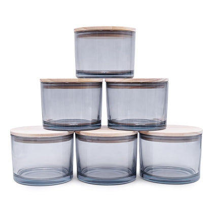 SHOWIN 18 OZ Thick Candle Jars for Making Candles 6 Pcs, Empty Jars with Wood Lids for Candle Making, Sample Container,Frosted White