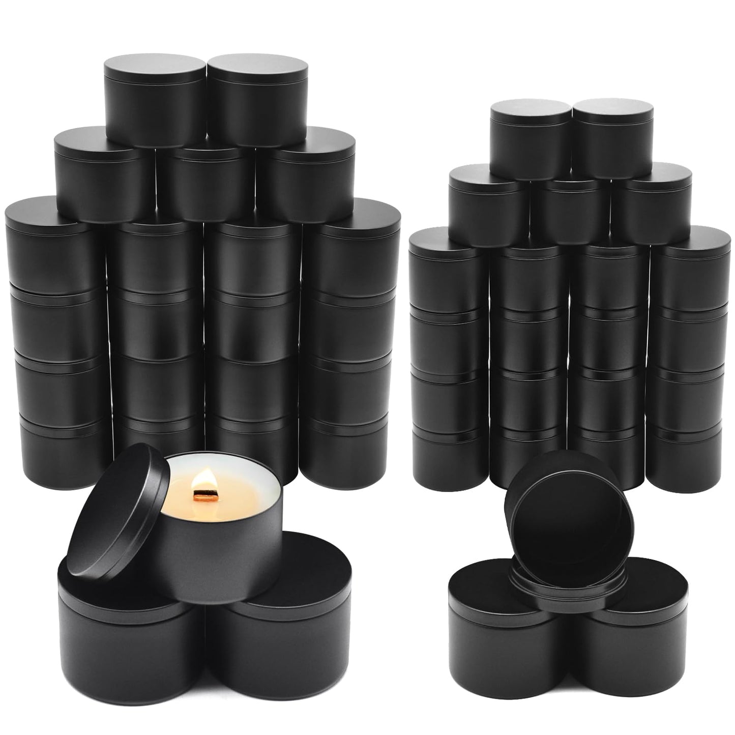 YJHSS 48-Pack White Candle Tins, 24pcs 8oz + 24pcs 4oz Candle tins with Metal Wood-Grain Printing Lids, Empty Candle Jars for Making Candles, Bulk Candle Containers Candle Making Jars for Christmas