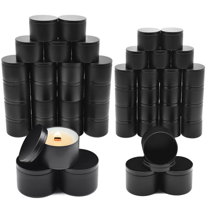 YJHSS 48-Pack White Candle Tins, 24pcs 8oz + 24pcs 4oz Candle tins with Metal Wood-Grain Printing Lids, Empty Candle Jars for Making Candles, Bulk Candle Containers Candle Making Jars for Christmas