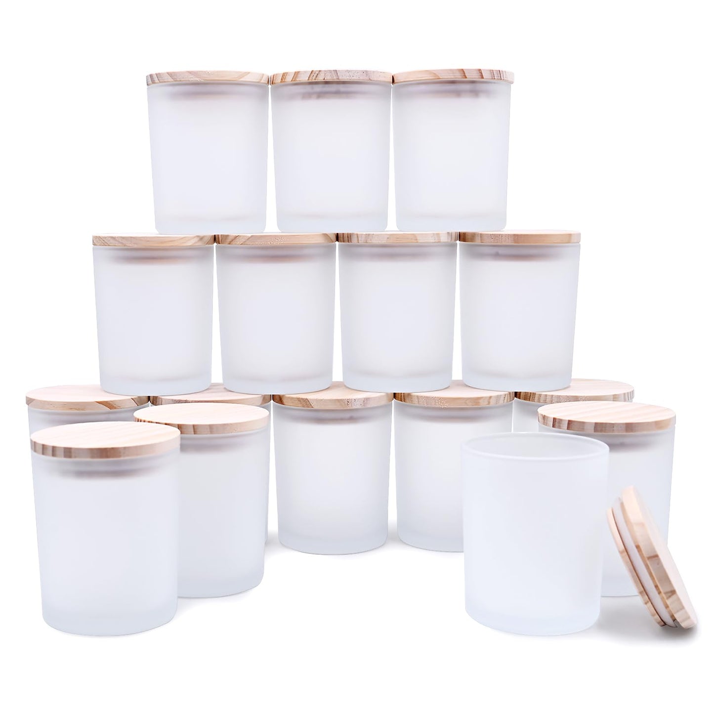 Thick Candle Jars for Making Candles 16 Pcs, 7 OZ Empty Jars with Wood Lids for Candle Making, Sample Container, Frosted White