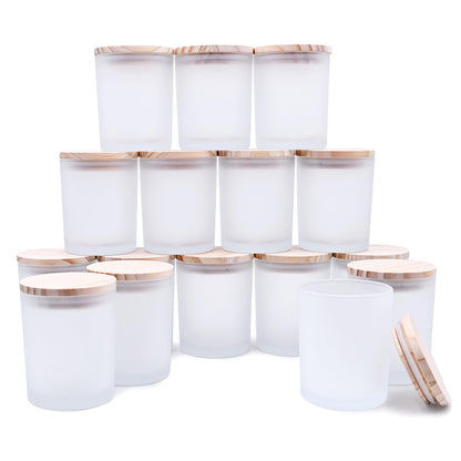 Thick Candle Jars for Making Candles 16 Pcs, 7 OZ Empty Jars with Wood Lids for Candle Making, Sample Container, Frosted White