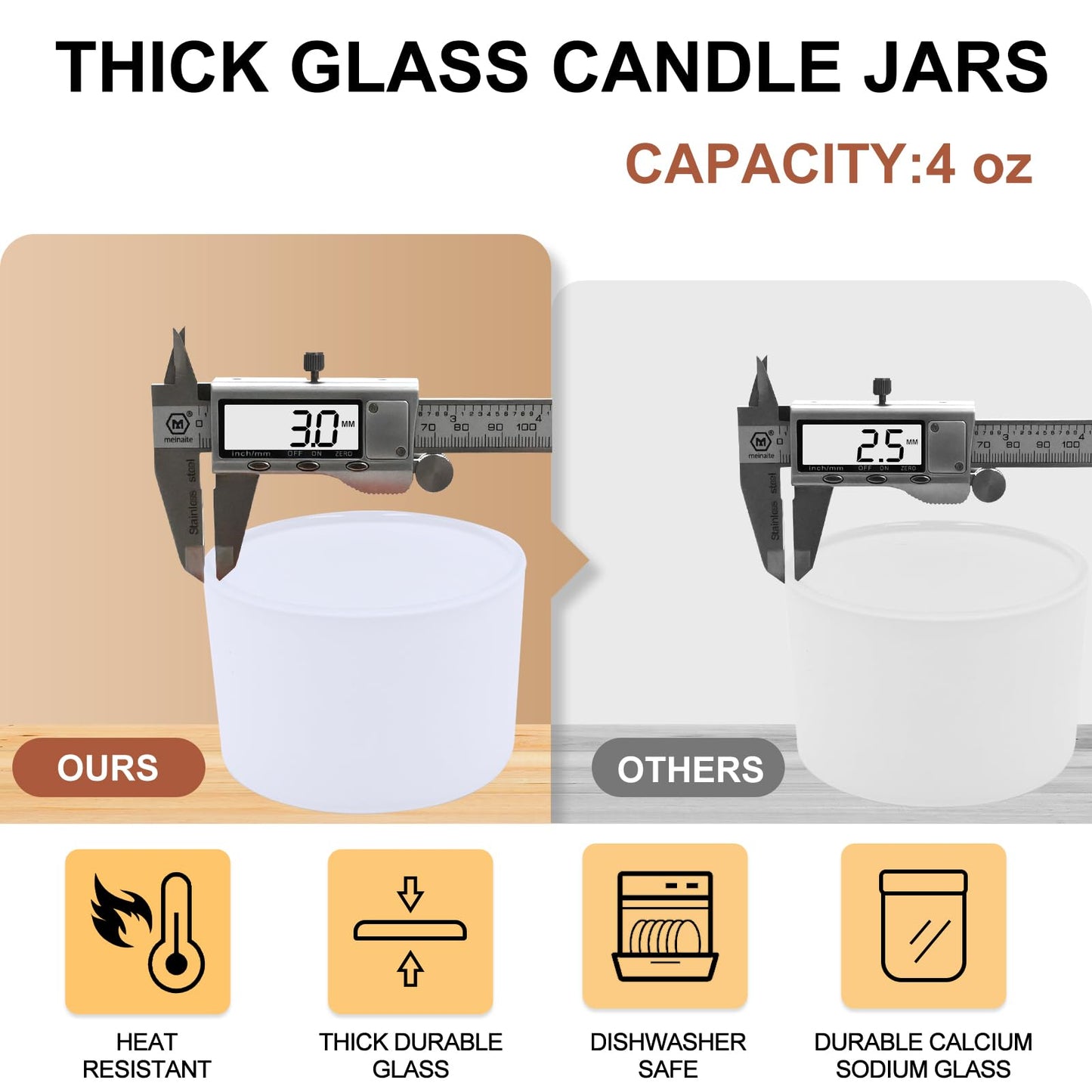 Thick Candle Jars for Making Candles 16 Pcs, 7 OZ Empty Jars with Wood Lids for Candle Making, Sample Container, Frosted White
