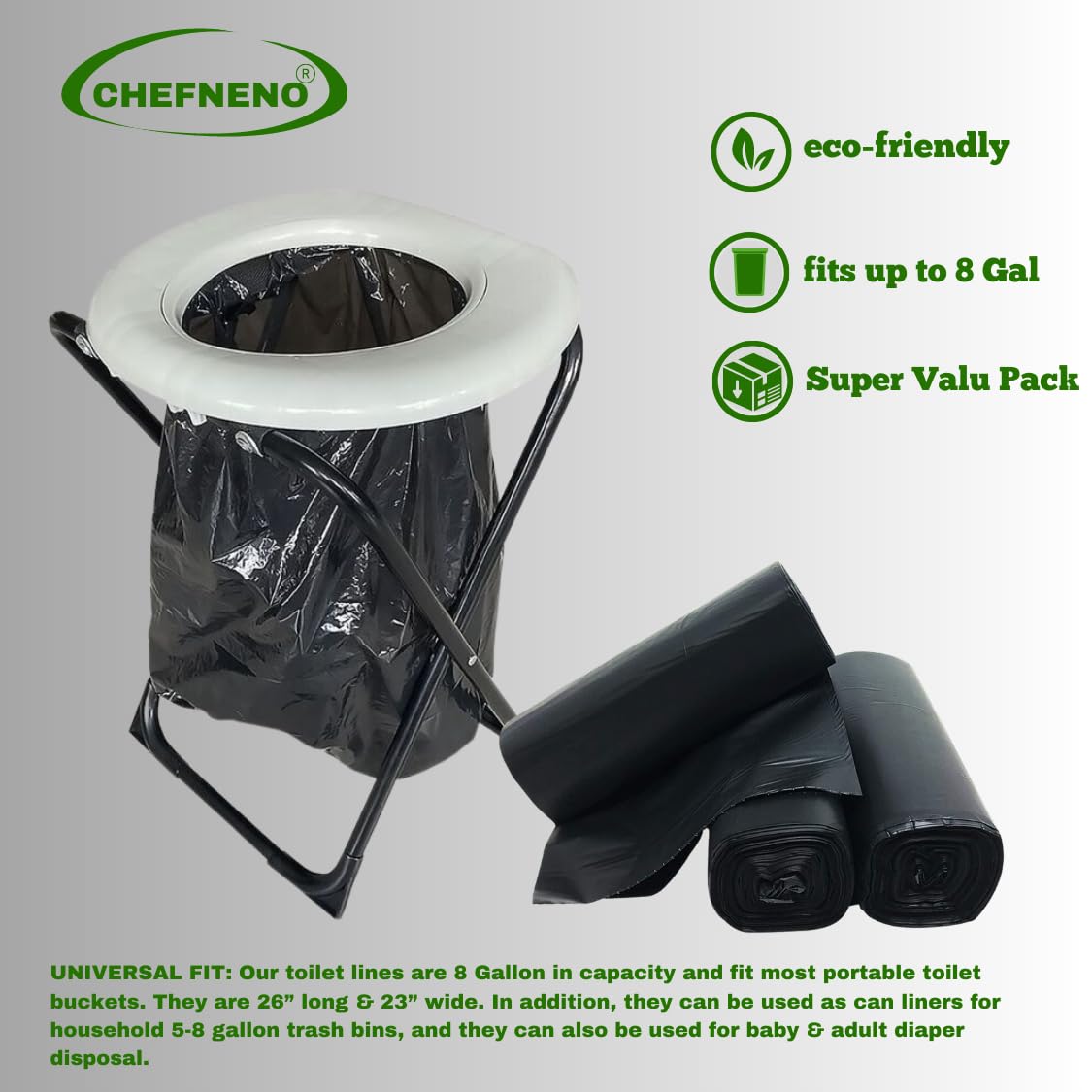 Portable Camping Waste Toilet Bags, 8 Gallon Black Can Liner for Travel, Camping and Outdoor Getaways (120 Count)