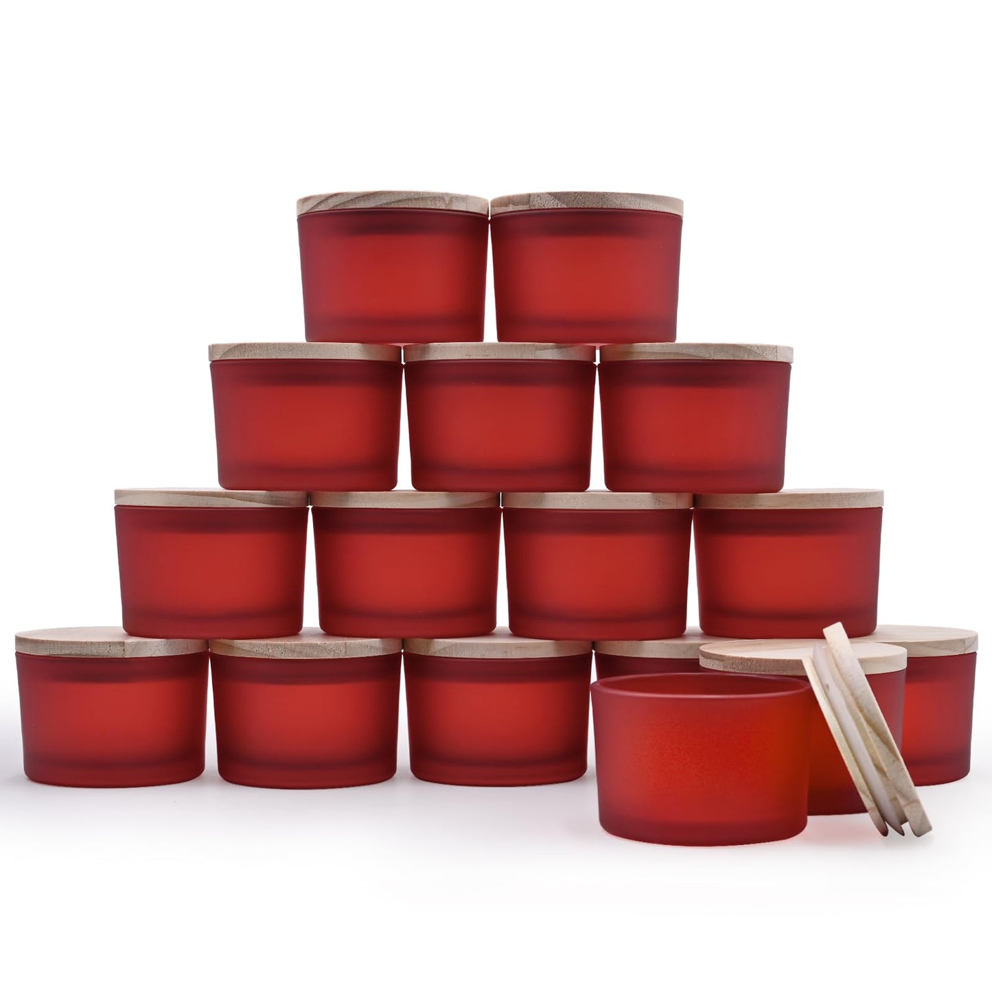 Thick Candle Jars for Making Candles 16 Pcs, 7 OZ Empty Jars with Wood Lids for Candle Making, Sample Container, Frosted White