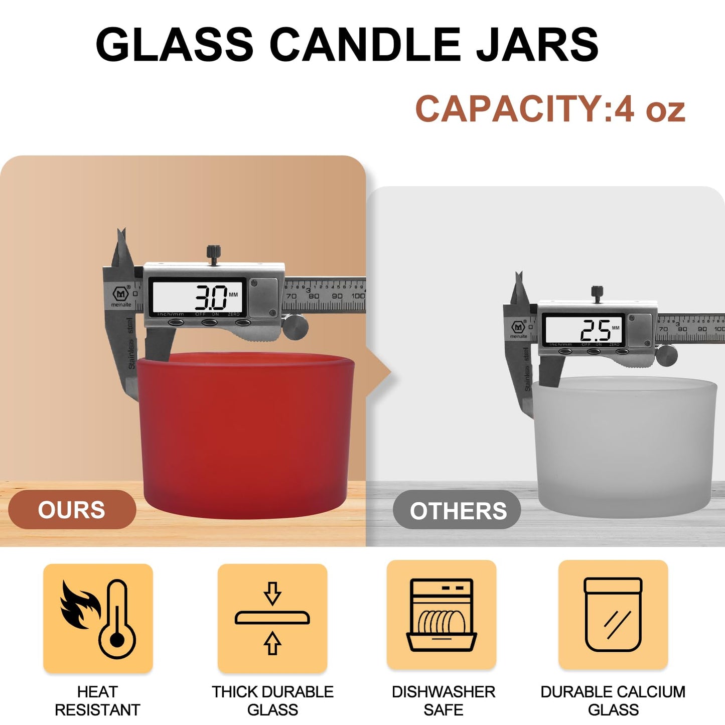 Thick Candle Jars for Making Candles 16 Pcs, 7 OZ Empty Jars with Wood Lids for Candle Making, Sample Container, Frosted White