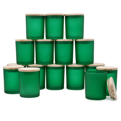 Thick Candle Jars for Making Candles 16 Pcs, 7 OZ Empty Jars with Wood Lids for Candle Making, Sample Container, Frosted White