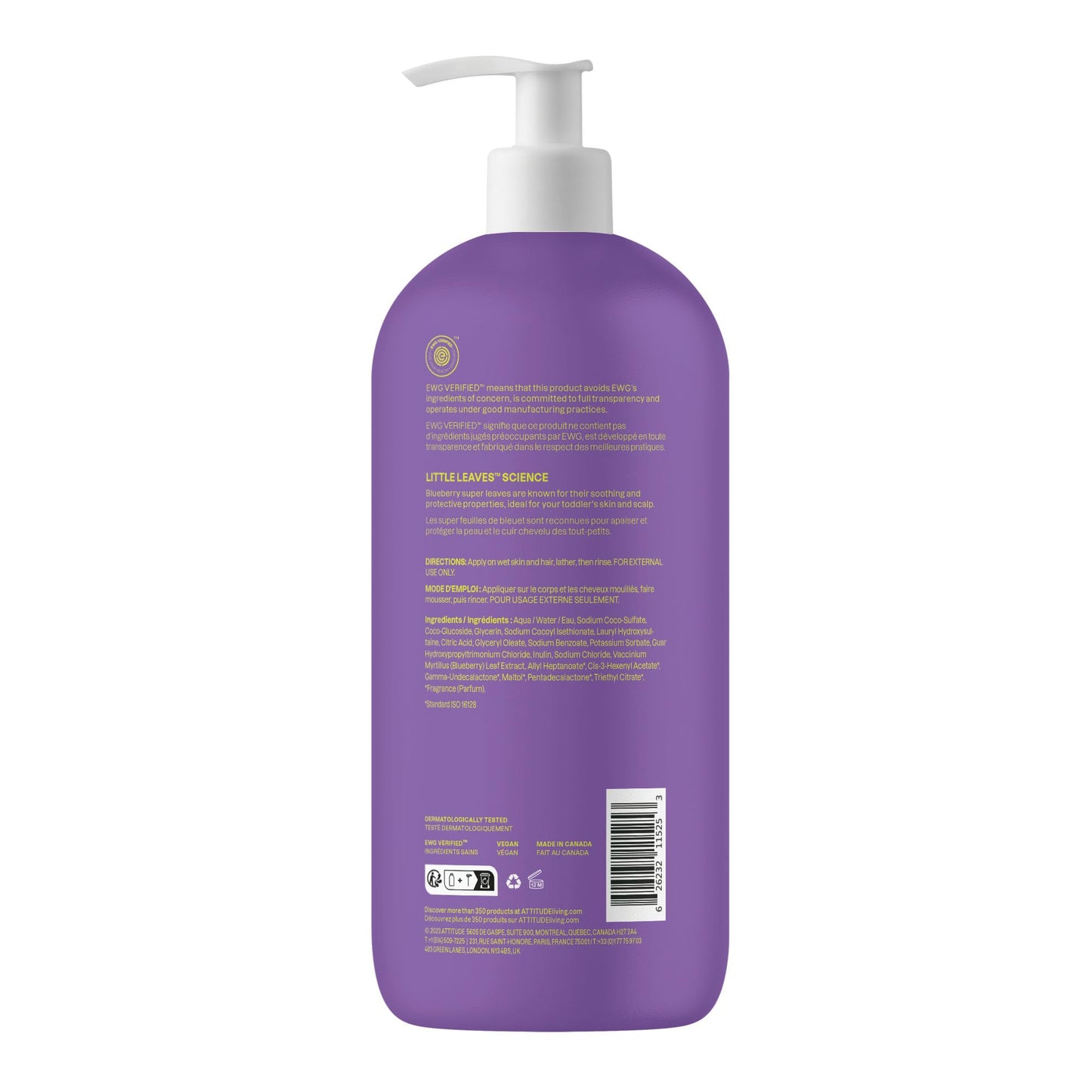 ATTITUDE Shampoo and Body Wash for Kids, EWG Verified Hair and Body Cleanser, Dermatologically Tested Soap, Plant and Mineral Based Bath Products, Vegan, Vanilla & Pear, 16 Fl Oz