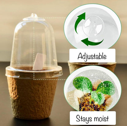 6cm/2.33 inch Biodegradable, Eco Friendly Peat Seedling Pots with Humidity Dome and Plant Label, Natural