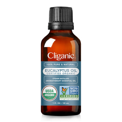 Cliganic Organic Essential Oils Set (Top 5) - 100% Pure Natural - Aromatherapy, Candle Making - Peppermint, Lavender, Eucalyptus, Lemongrass & Orange (Packaging May Vary)