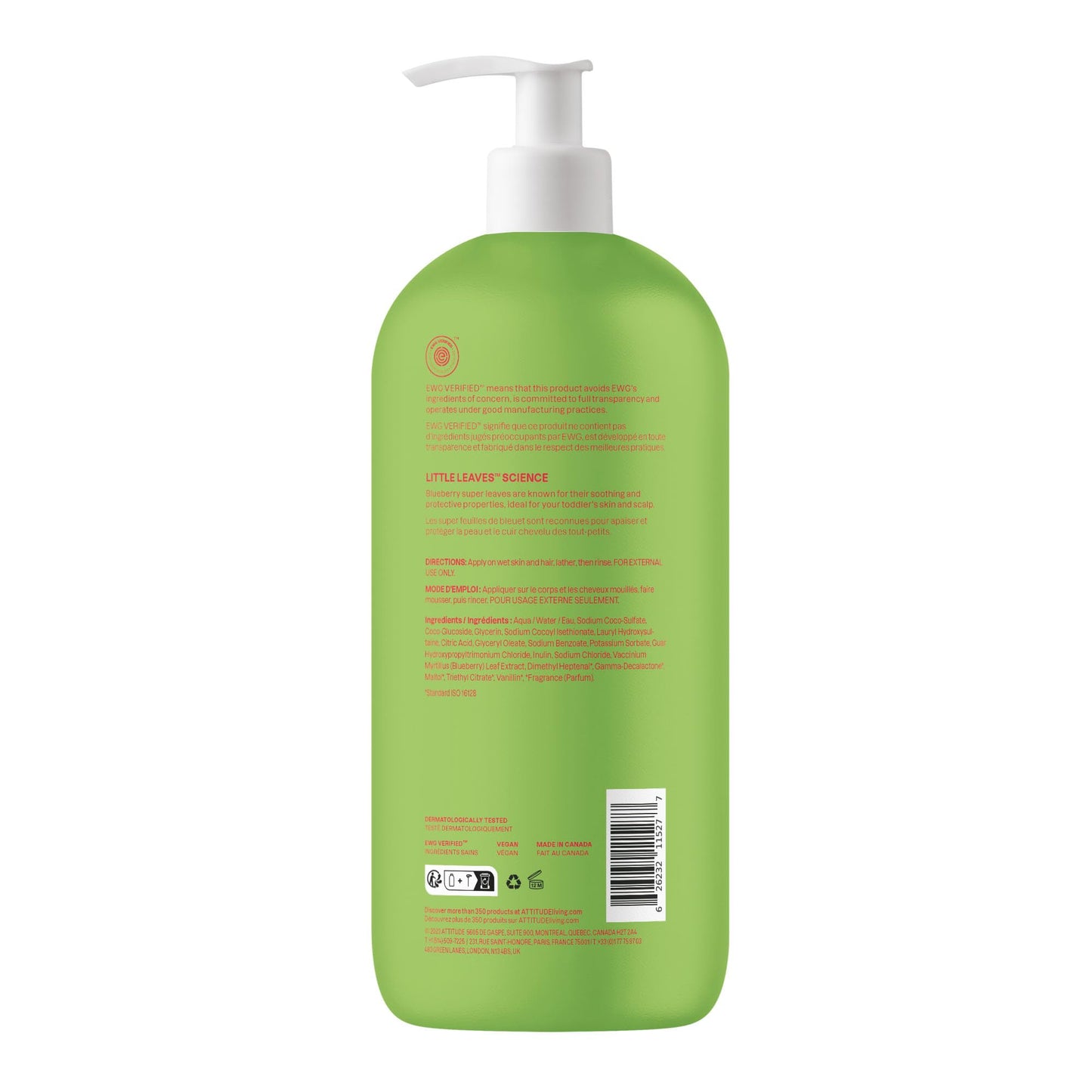 ATTITUDE Shampoo and Body Wash for Kids, EWG Verified Hair and Body Cleanser, Dermatologically Tested Soap, Plant and Mineral Based Bath Products, Vegan, Vanilla & Pear, 16 Fl Oz
