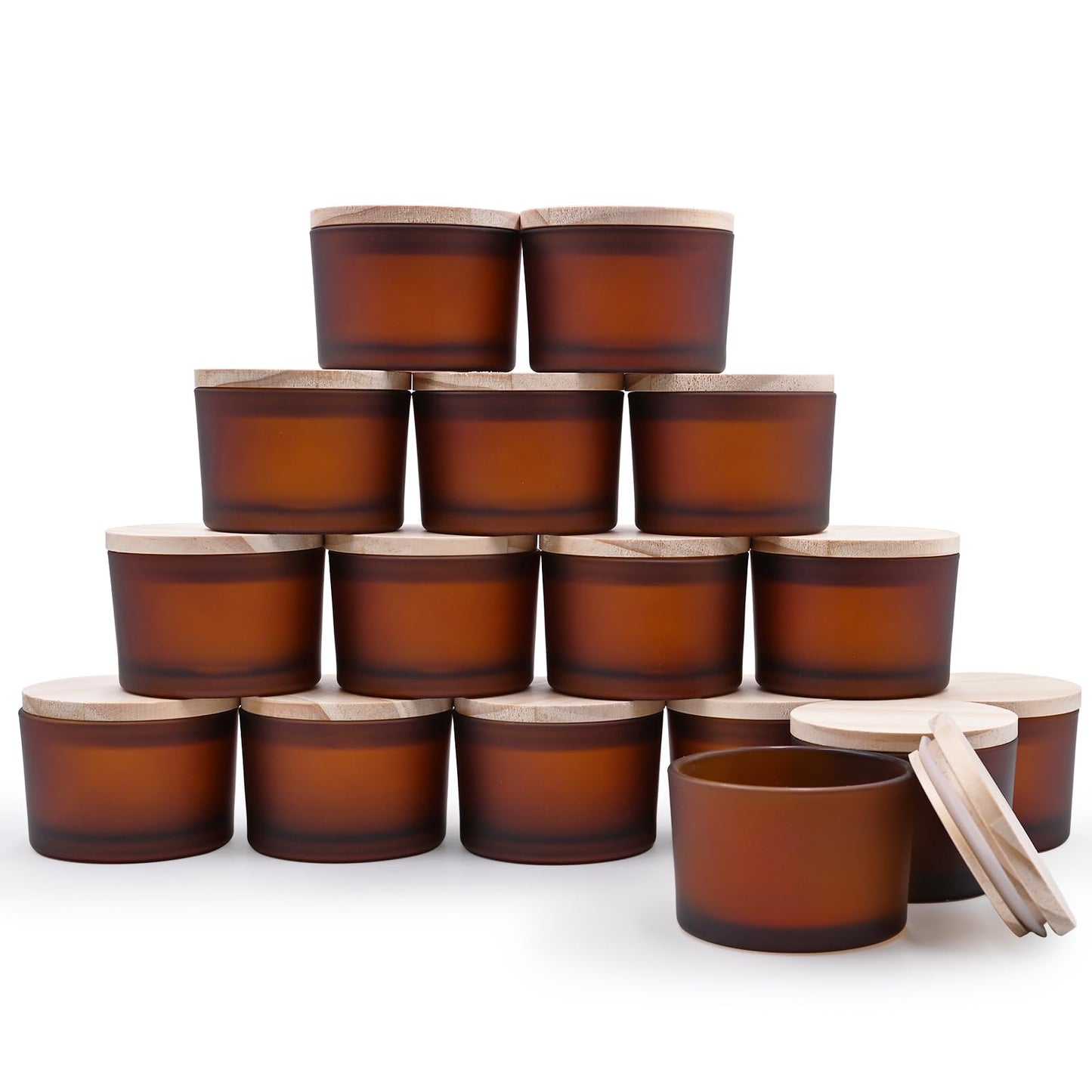 Thick Candle Jars for Making Candles 16 Pcs, 7 OZ Empty Jars with Wood Lids for Candle Making, Sample Container, Frosted White