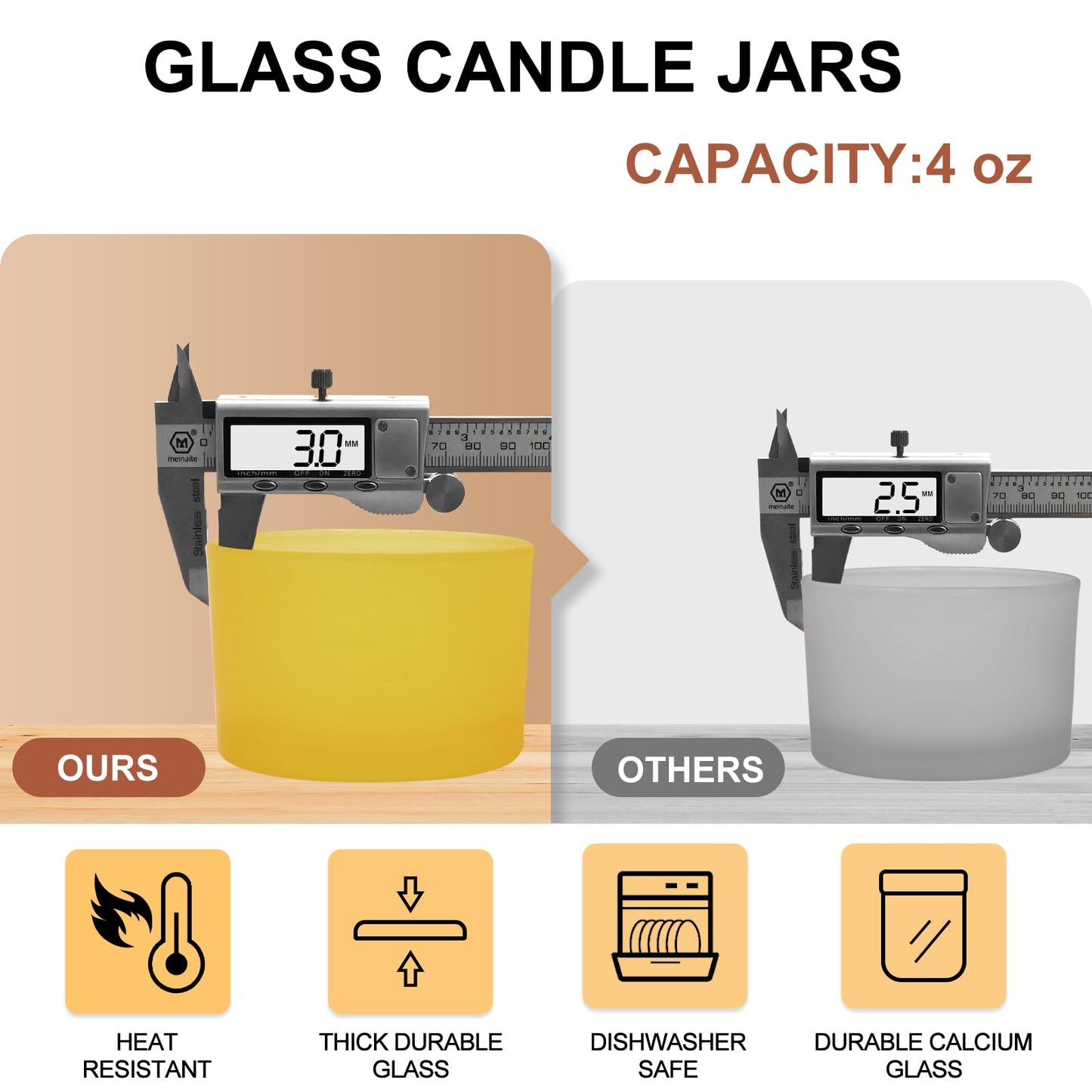 Thick Candle Jars for Making Candles 16 Pcs, 7 OZ Empty Jars with Wood Lids for Candle Making, Sample Container, Frosted White