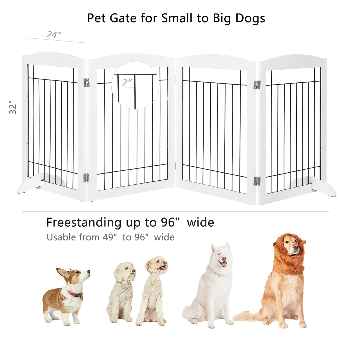 PAWLAND 144-inch Extra Wide 30-inches Tall Dog gate with Door Walk Through, Freestanding Wire Pet Gate for The House, Doorway, Stairs, Pet Puppy Safety Fence, Support Feet Included, Espresso,6 Panels