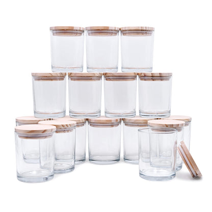 Thick Candle Jars for Making Candles 16 Pcs, 7 OZ Empty Jars with Wood Lids for Candle Making, Sample Container, Frosted White