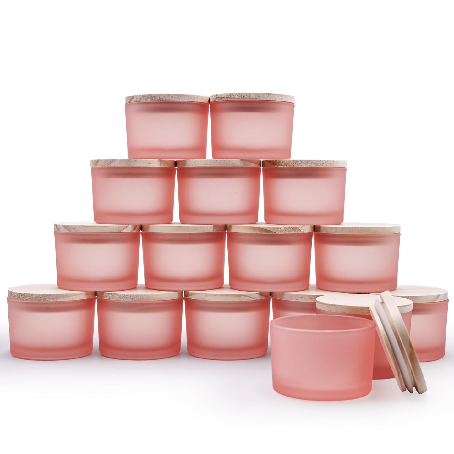 Thick Candle Jars for Making Candles 16 Pcs, 7 OZ Empty Jars with Wood Lids for Candle Making, Sample Container, Frosted White